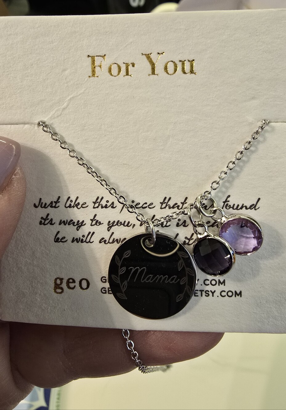 Grace Silver 'Mama' Pendant Necklace with Purple Accents